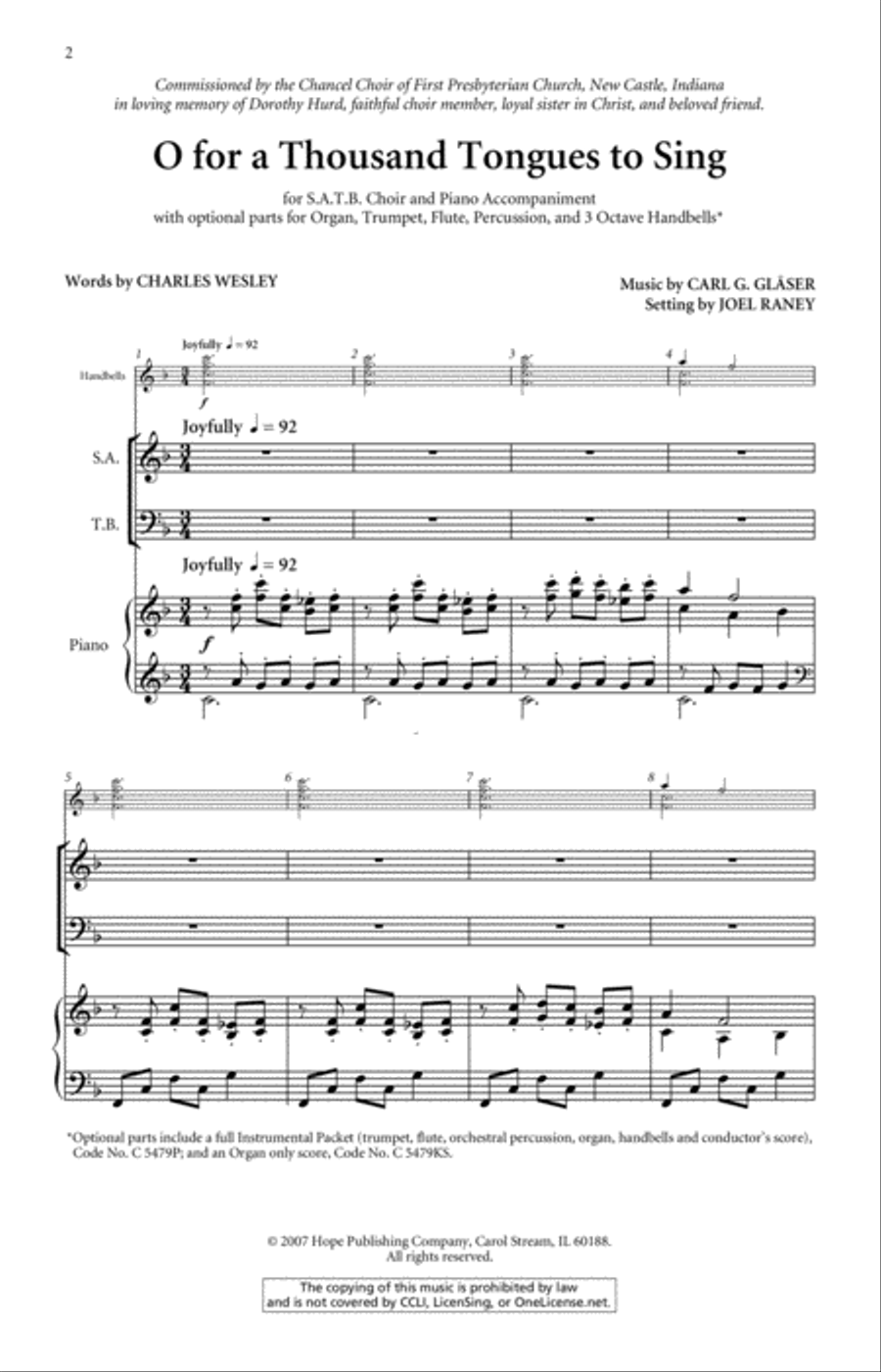O for a Thousand Tongues to Sing 4-Part scores gallery preview page 2