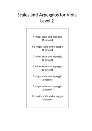 Viola scales and arpeggios for level (Grade) 2.