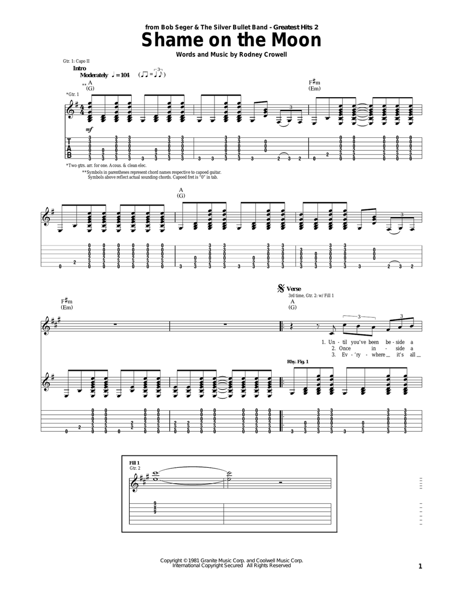 Shame On The Moon Acoustic Guitar scores gallery preview page 1