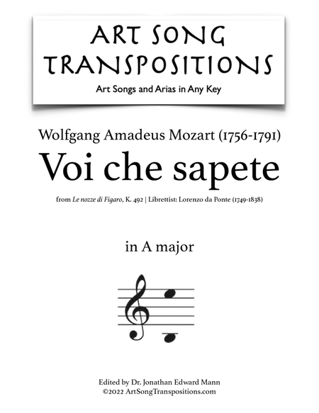 MOZART: Voi che sapete (transposed to A major)