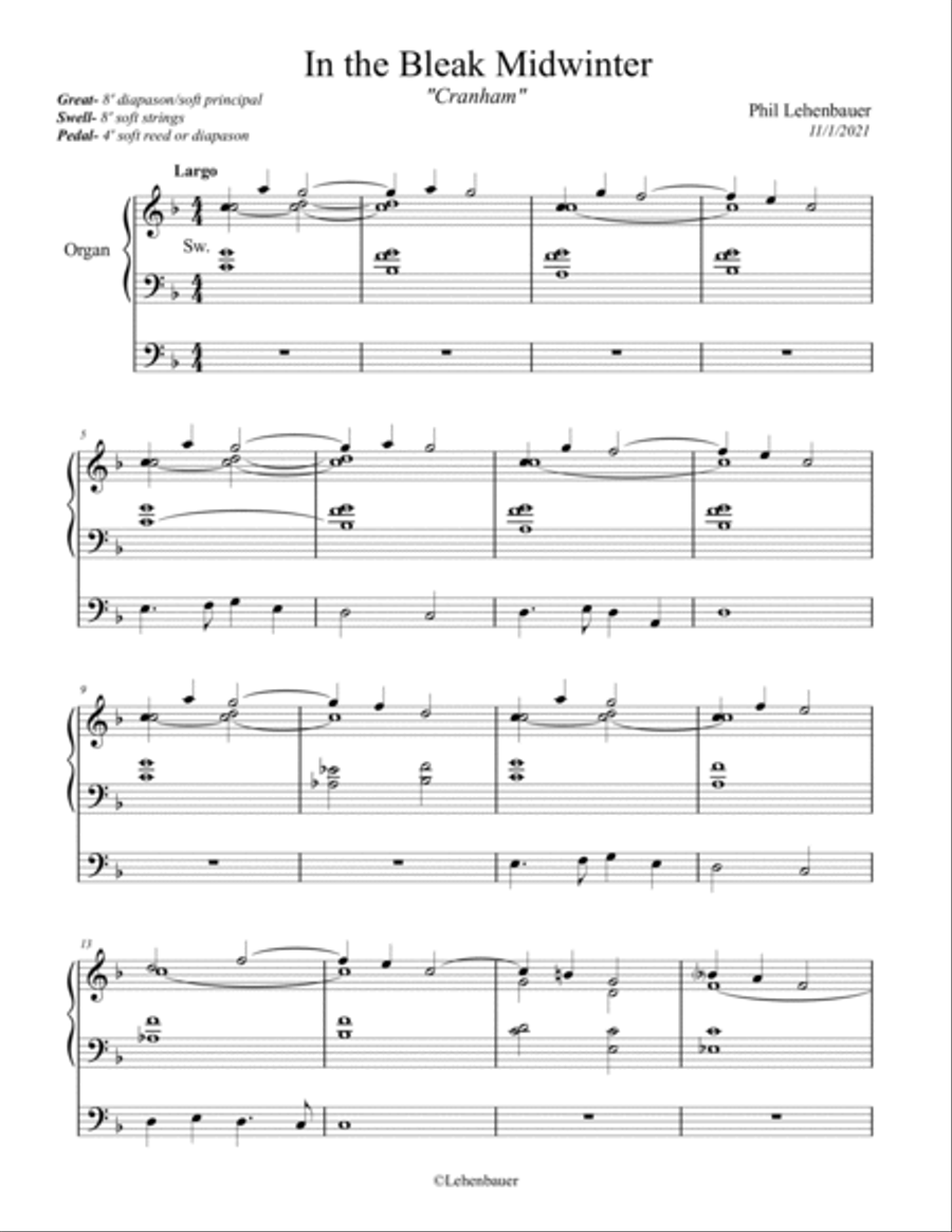 In the Bleak Midwinter (Cranham), organ work by Phil Lehenbauer Organ Solo scores gallery preview page 2