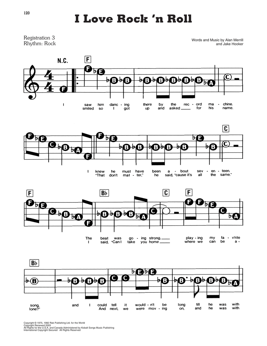 I Love Rock 'N Roll I Love Rock 'N Roll Electronic Keyboard scores gallery preview page 1