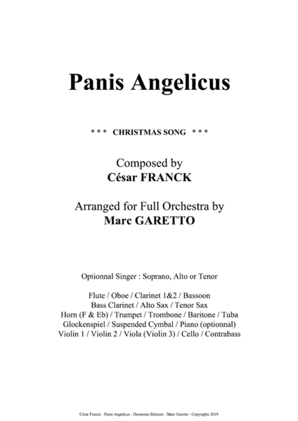 PANIS ANGELICUS - César Franck - FULL ORCHESTRA (Optionnal Soprano/Tenor Singer) image number null