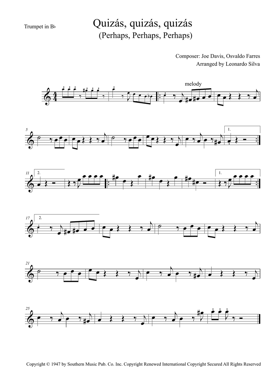 Quizas, Quizas, Quizas (perhaps, Perhaps, Perhaps) B-Flat Trumpet scores gallery preview page 1