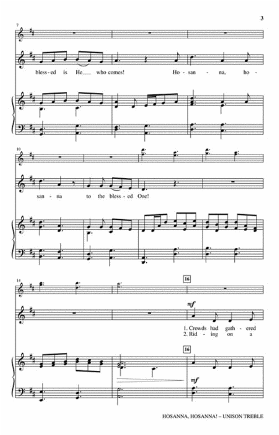 Hosanna, Hosanna! Hosanna, Hosanna! Unison Choir scores gallery preview page 3