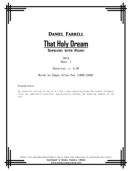 That Holy Dream - Soprano with Piano (Op. 1) image number null
