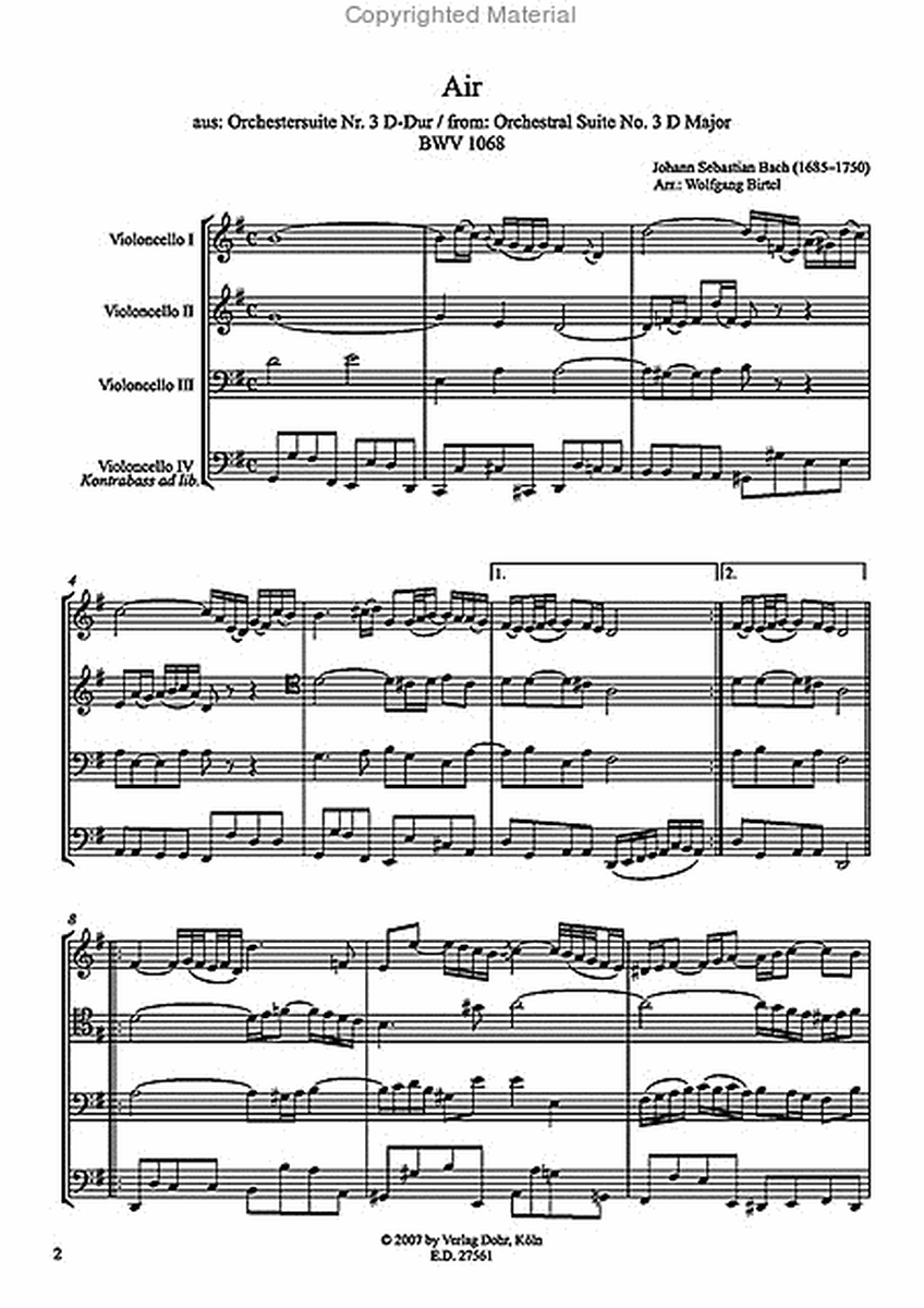 Air BWV 1068 (für vier Violoncelli)