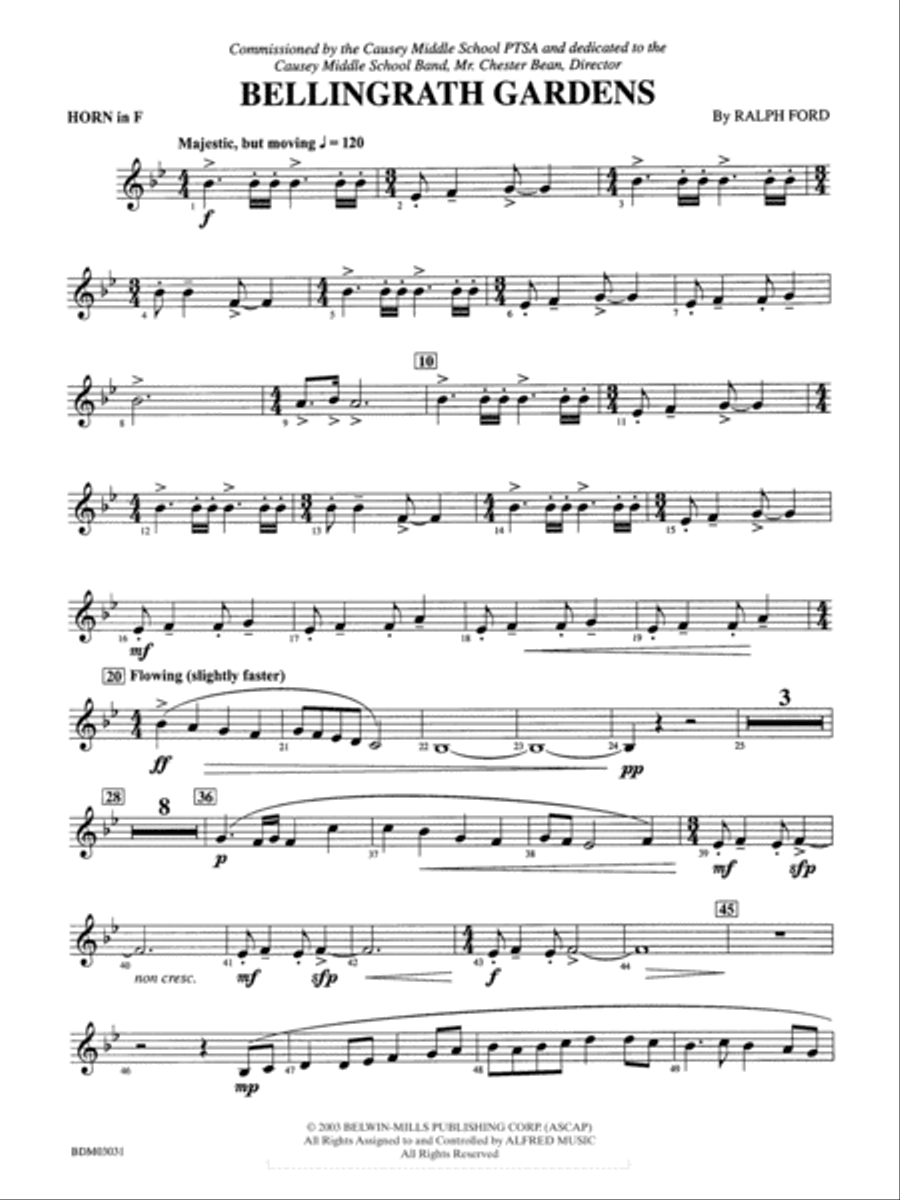 Bellingrath Gardens: 1st F Horn Concert Band scores gallery preview page 1