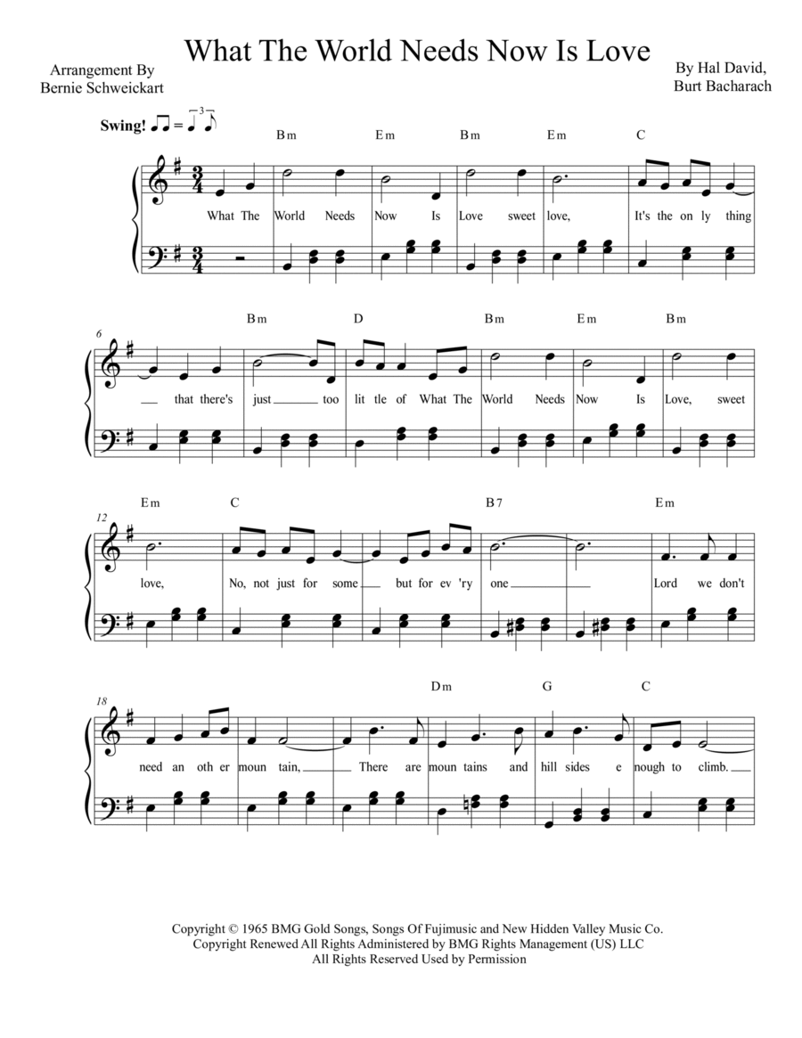 What The World Needs Now Is Love Piano, Vocal, Guitar scores gallery preview page 1