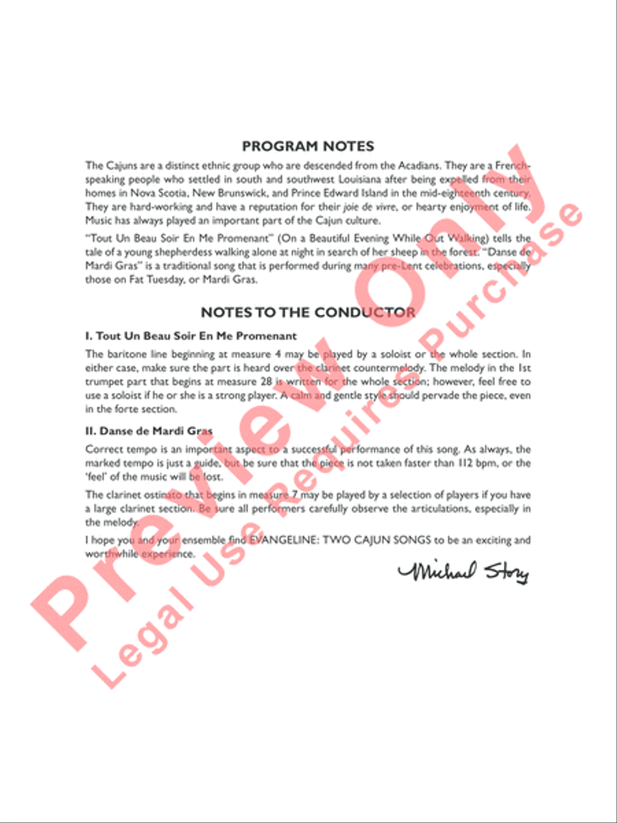 Evangeline: Two Cajun Songs Concert Band scores gallery preview page 3