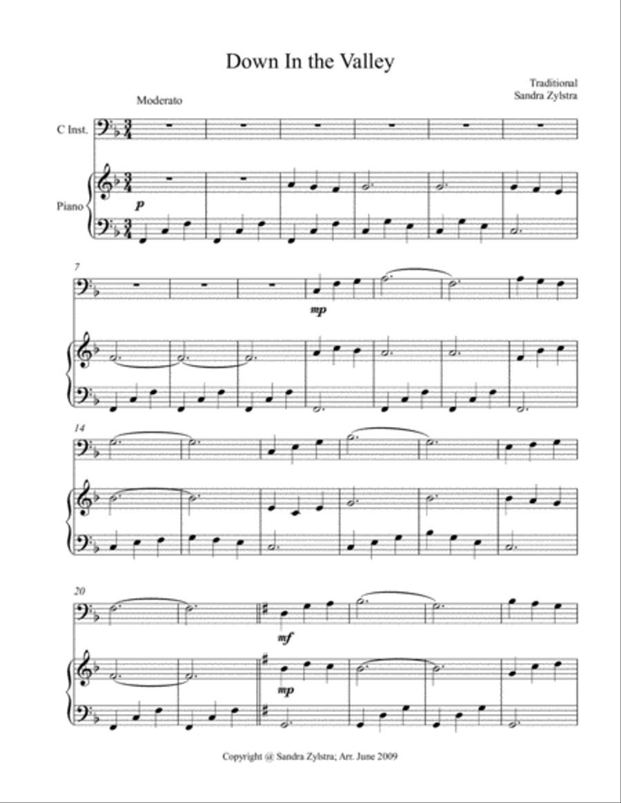 Down In The Valley (bass C instrument solo) Small Ensemble scores gallery preview page 2