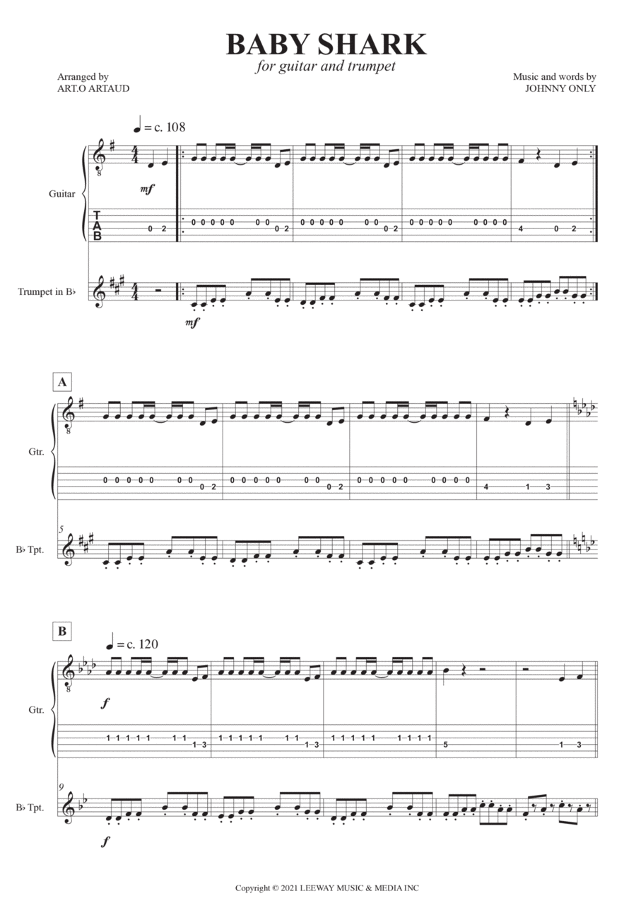 Baby Shark Trumpet Duet scores gallery preview page 1