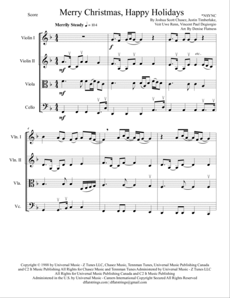 Merry Christmas, Happy Holidays String Quartet scores gallery preview page 2