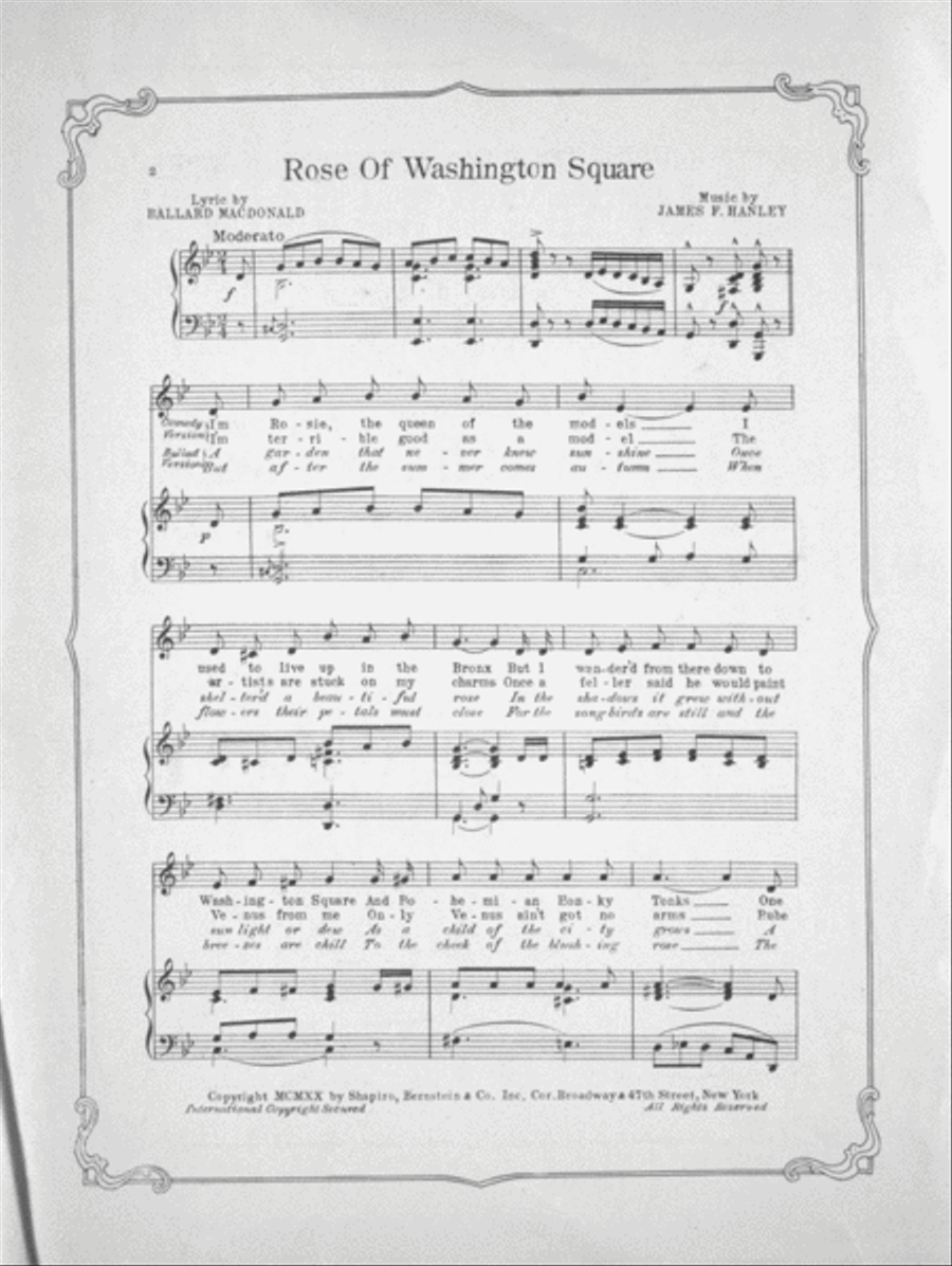 Rose of Washington Square. Song Voice scores gallery preview page 2