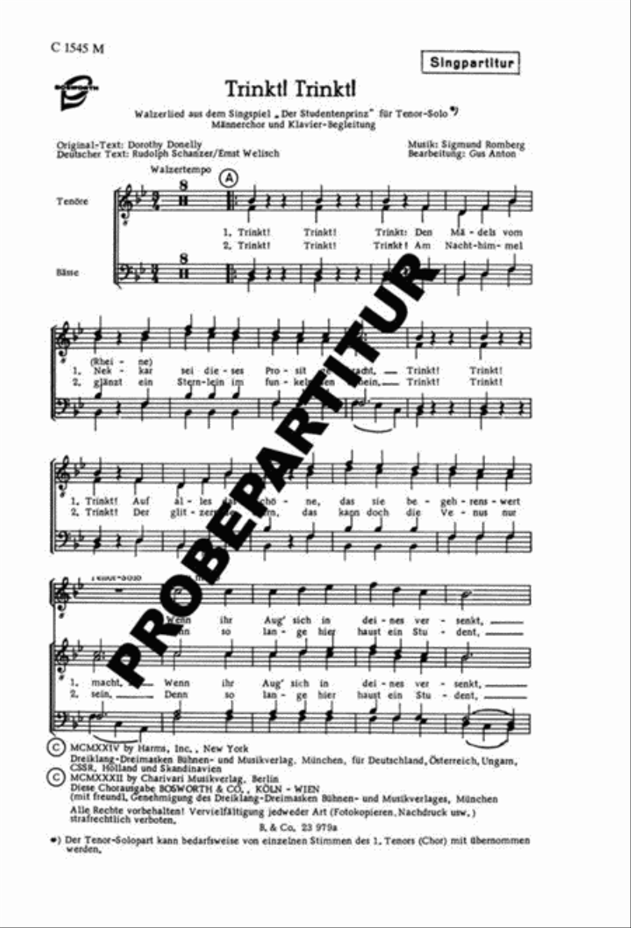 Trinkt! Trinkt! Trinkt! Trinkt! Men's Choir scores gallery preview page 1