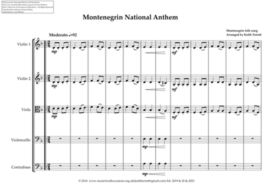 Montenegrin National Anthem for String Orchestra (MFAO World National Anthem Series) image number null