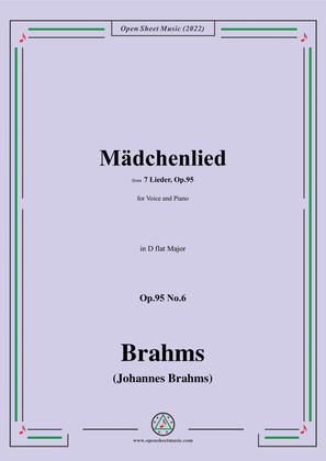 Book cover for Brahms-Madchenlied,Op.95 No.6,in D flat Major