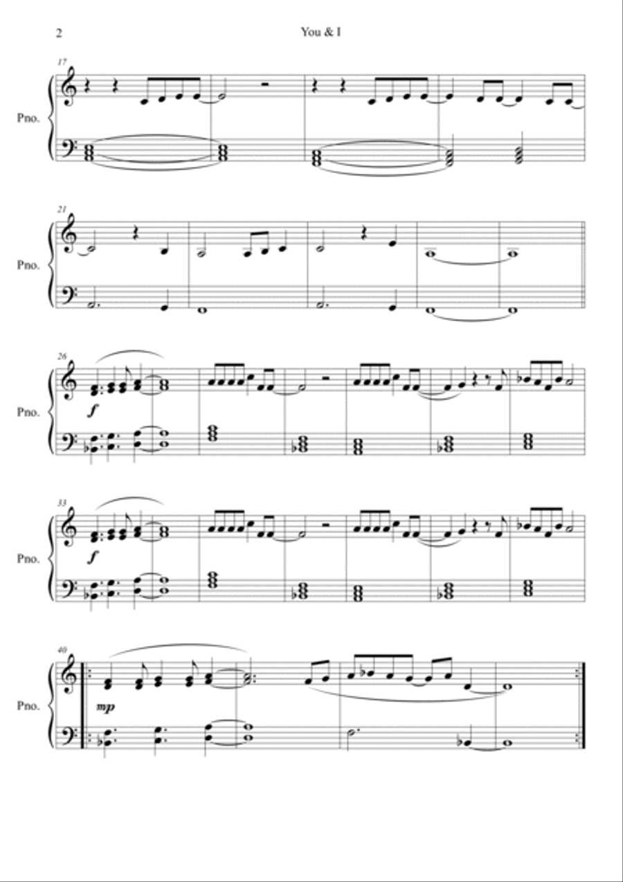 You & I Easy Piano scores gallery preview page 2