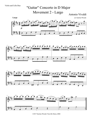 Book cover for Vivaldi "Guitar" Concerto in D for Violin/Cello Duo -Mvt 2