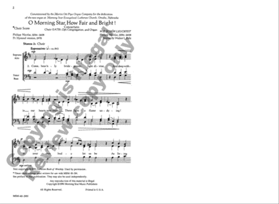 O Morning Star, How Fair and Bright 4-Part scores gallery preview page 2