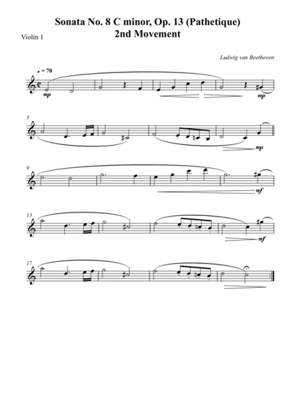String Quartet - Sonata No. 8 C minor, Op. 13 (Pathetique) 2nd Movement image number null