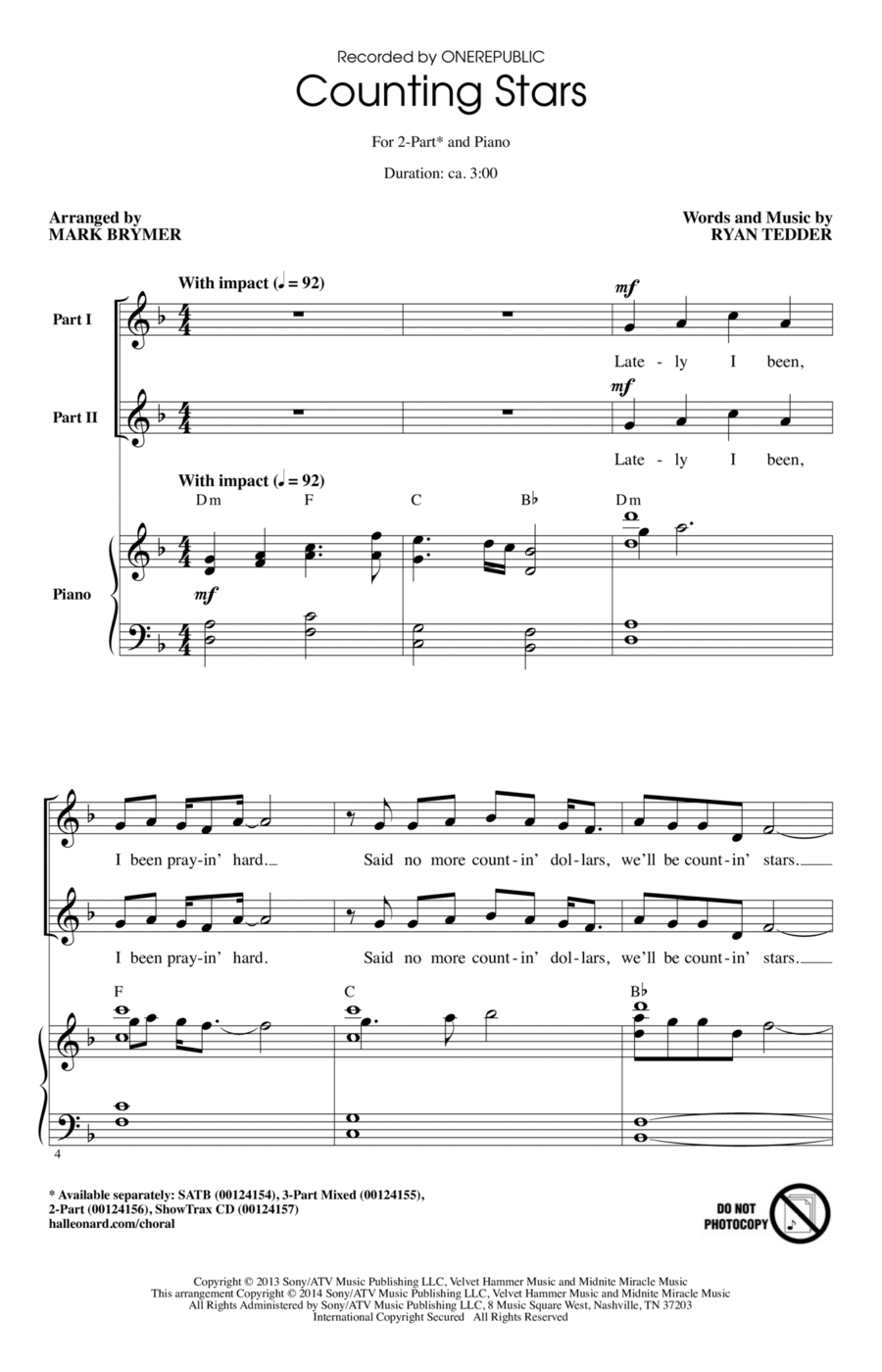 Counting Stars (arr. Mark Brymer) 2-Part scores gallery preview page 1