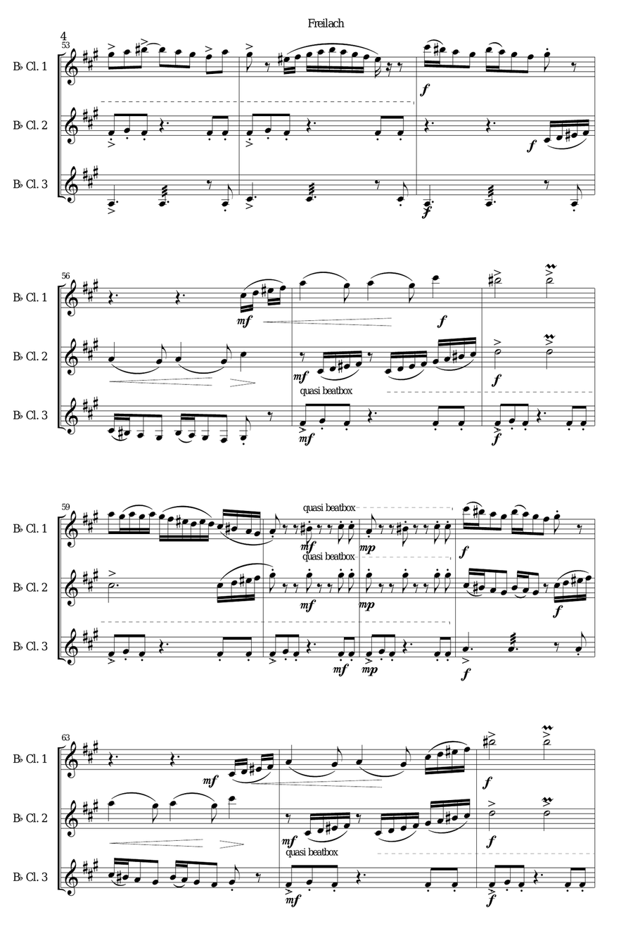 Freilach (Fraylach) for clarinet trio (3 B flats) Clarinet Trio scores gallery preview page 4