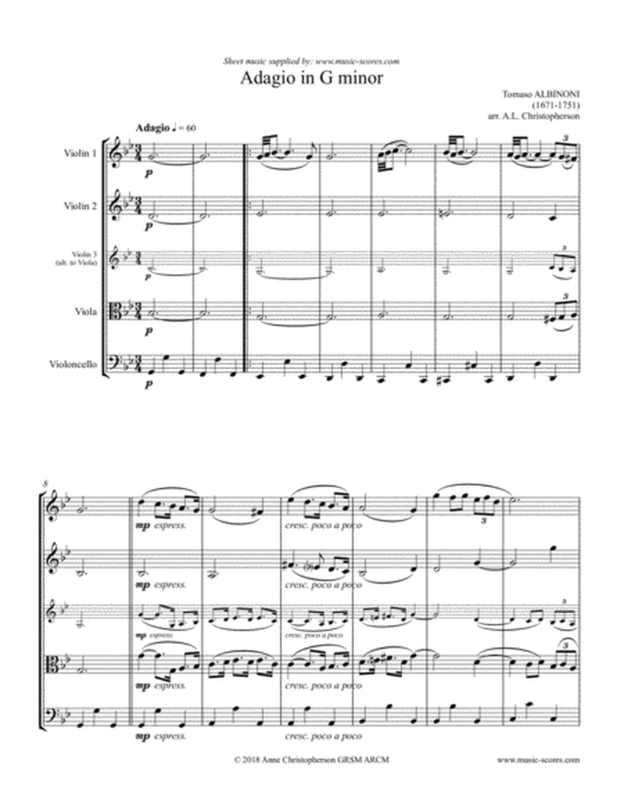 Albinoni Adagio - 2 Violins, Viola and Cello image number null
