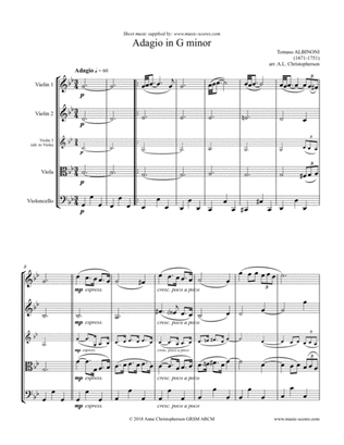 Book cover for Albinoni Adagio - 2 Violins, Viola and Cello