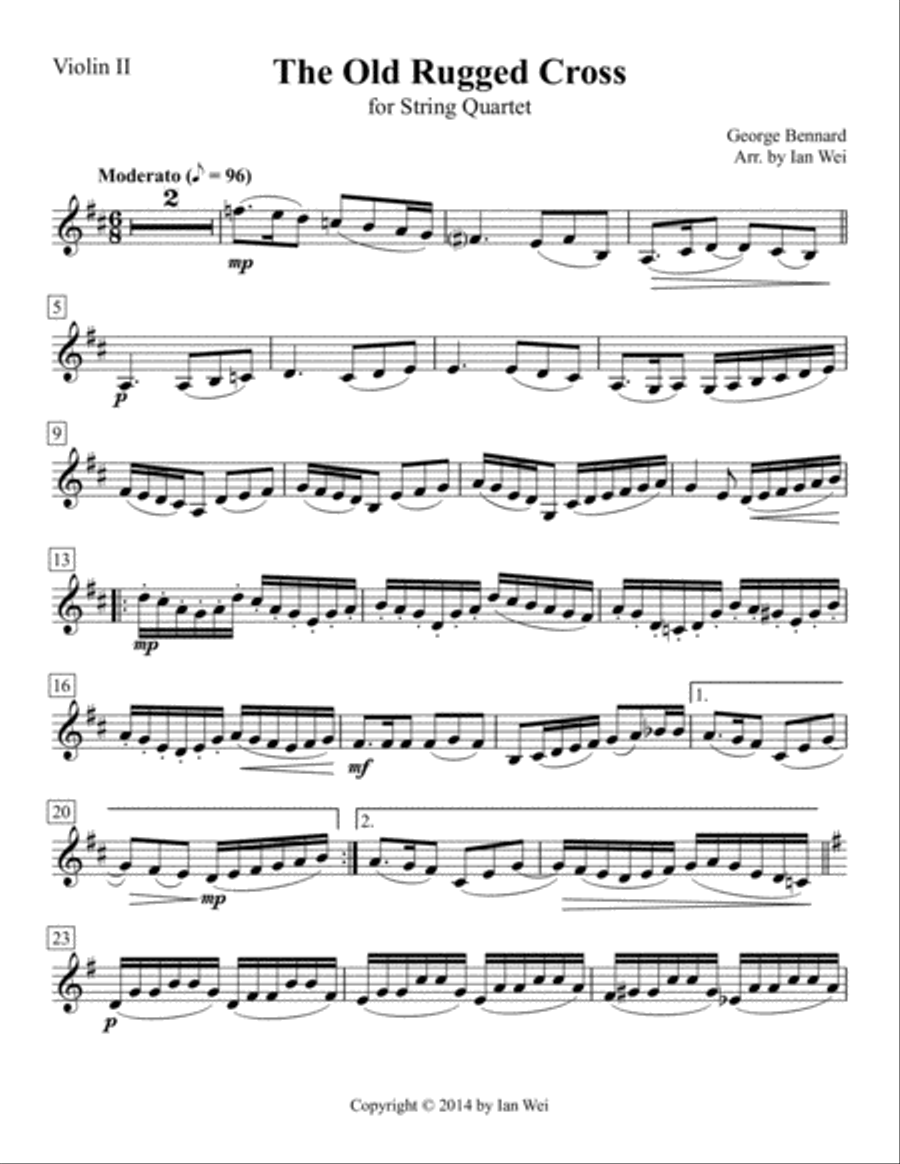 The Old Rugged Cross for String Quartet String Quartet scores gallery preview page 3