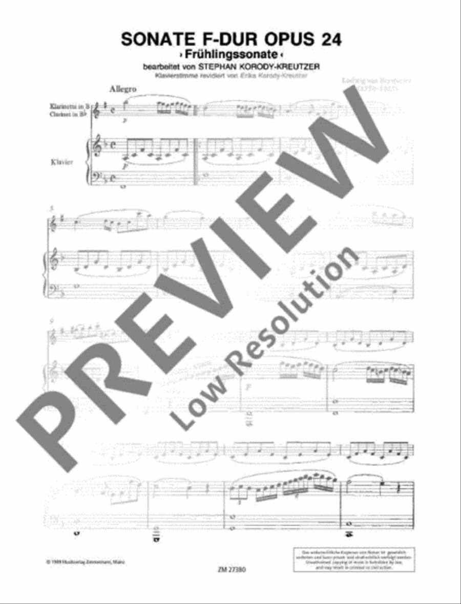 Sonata in F major (Spring Sonata) Clarinet Solo scores gallery preview page 4