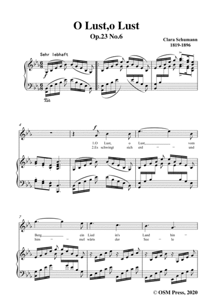 Clara-O Lust,o Lust,Op.23 No.6,in E flat Major,for Voice and Piano image number null