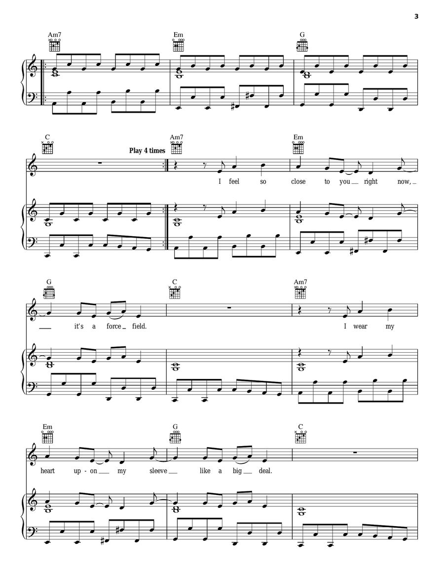 Feel So Close Feel So Close Piano, Vocal, Guitar scores gallery preview page 3
