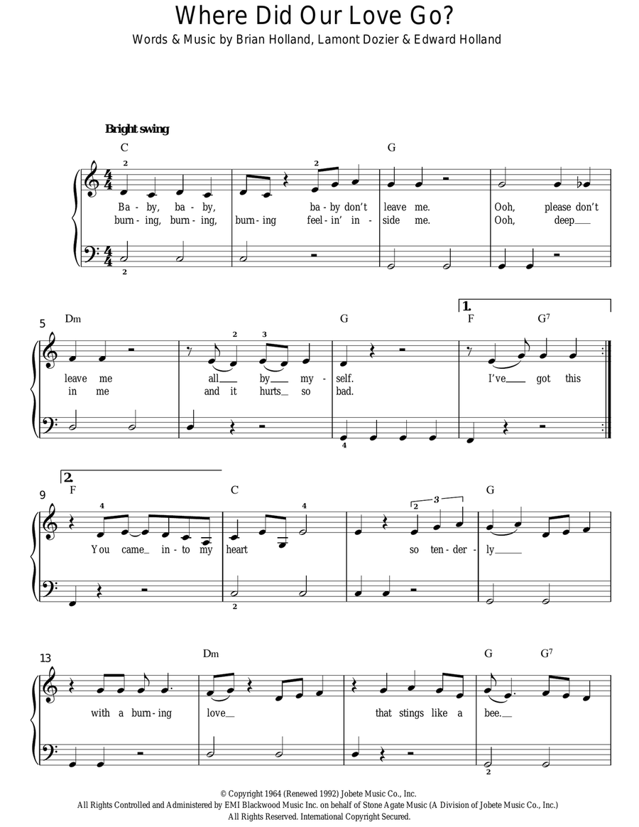 Where Did Our Love Go Where Did Our Love Go Easy Piano scores gallery preview page 1