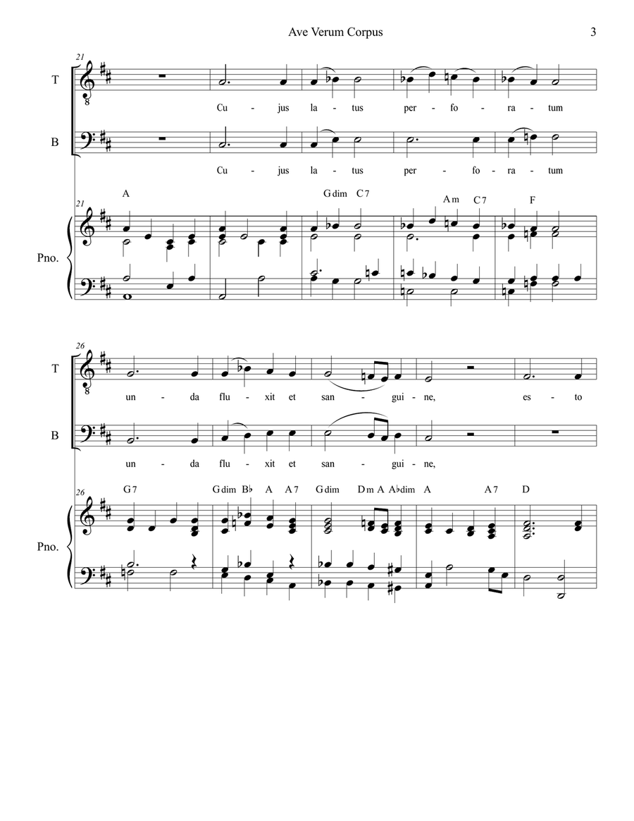 Ave Verum Corpus (2-part choir (TB) - Piano Accompaniment) TB scores gallery preview page 3