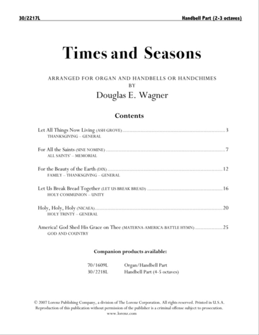 Times and Seasons - Reproducible Handbell Part (2-3 oct) 3-Octaves scores gallery preview page 1