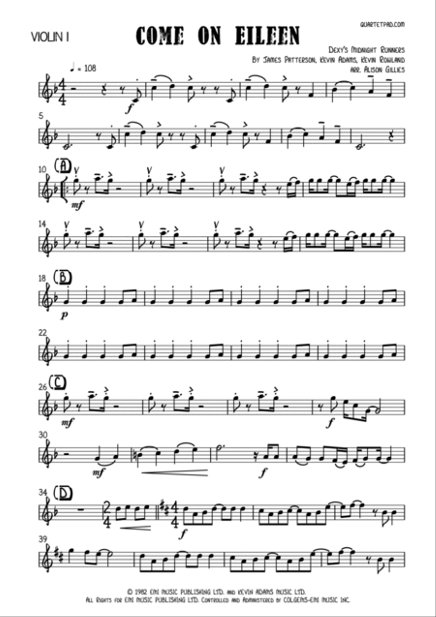 Come On Eileen String Quartet scores gallery preview page 6