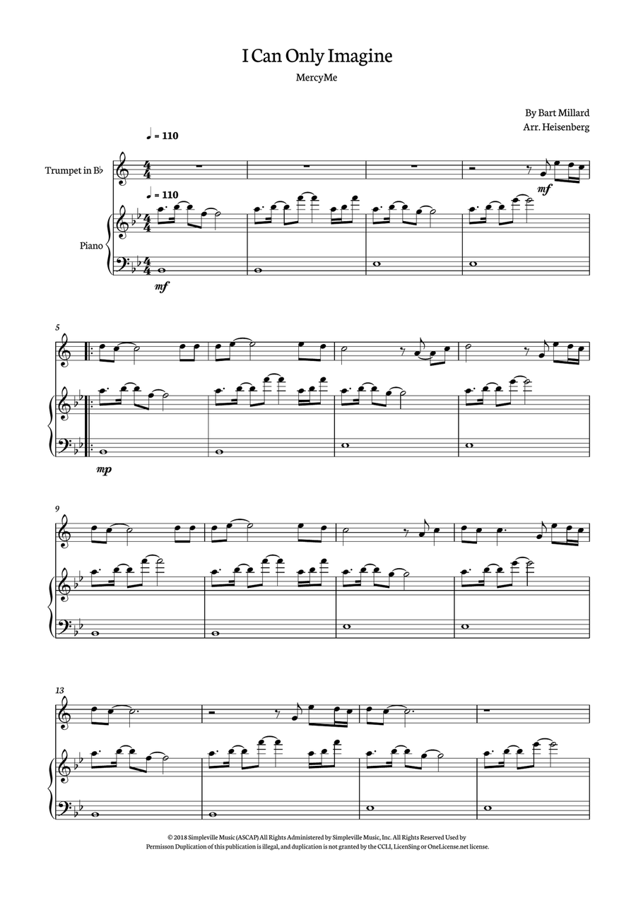 I Can Only Imagine I Can Only Imagine B-Flat Trumpet scores gallery preview page 1