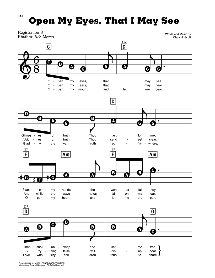 Open My Eyes, That I May See Electronic Keyboard scores gallery preview page 1