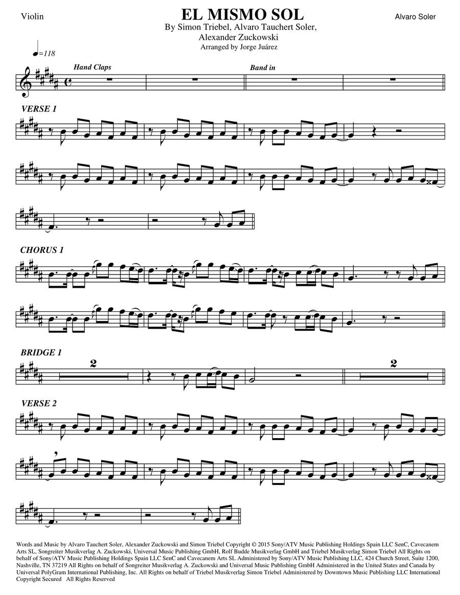 El Mismo Sol Violin Solo scores gallery preview page 1