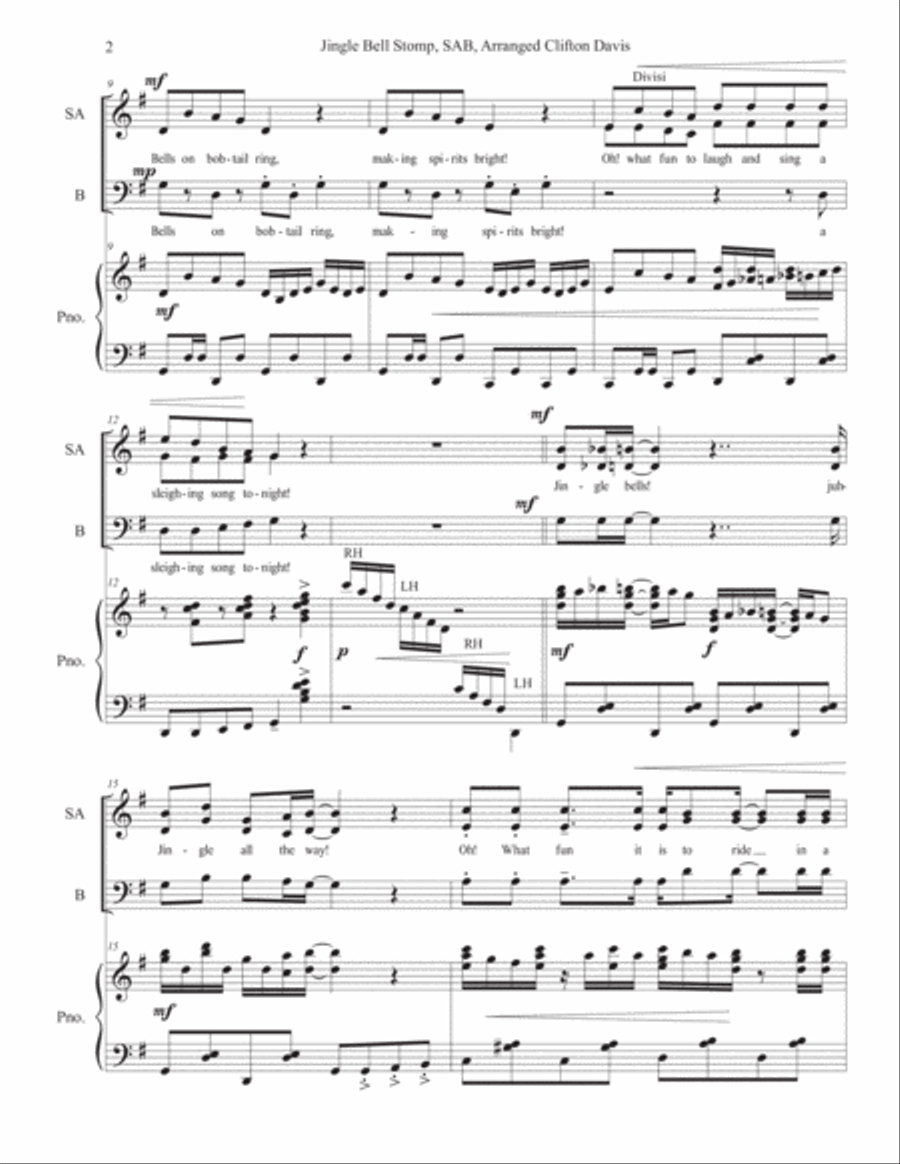 Jingle Bell Stomp for SAB choir and piano, arr. by Clifton Davis image number null