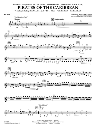 Book cover for Pirates of the Caribbean (Medley) (arr. Ted Ricketts) - Violin 1