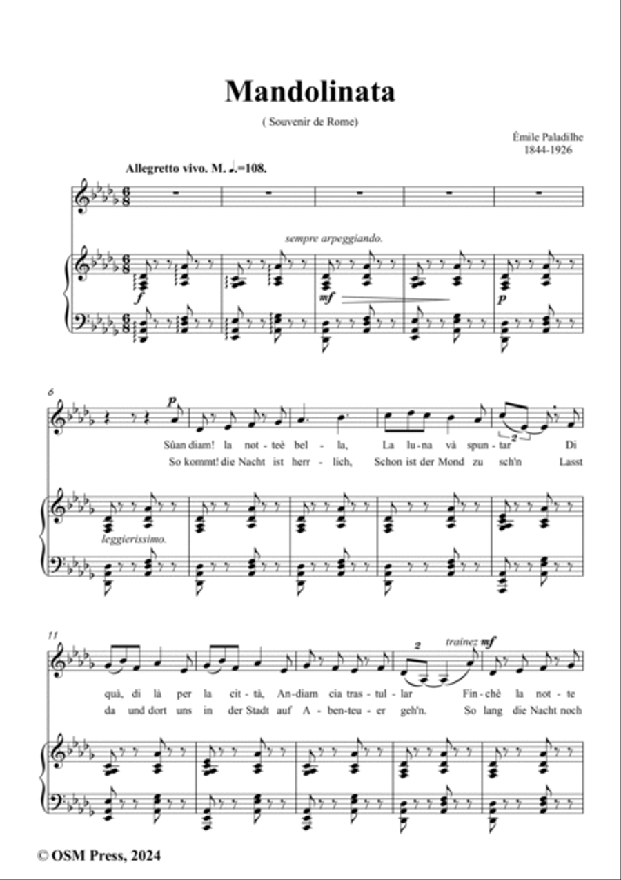 Paladilhe-Mandolinata( Souvenir de Rome),in D flat Major Voice scores gallery preview page 2