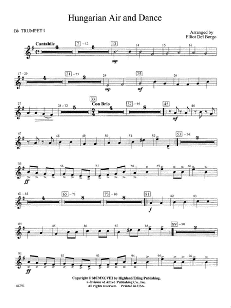 Hungarian Air and Dance: 1st B-flat Trumpet Full Orchestra scores gallery preview page 1