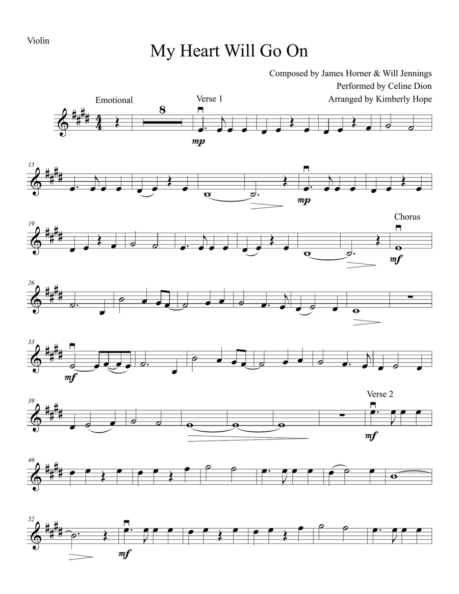 My Heart Will Go On (Love Theme from Titanic) Violin Solo scores gallery preview page 1