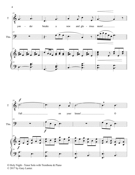 O HOLY NIGHT (Tenor Solo with Trombone & Piano - Score & Parts included) image number null
