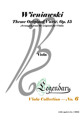 Book cover for Wieniawski - Variations on an Original Theme - Viola and Piano - Legendary Viola Collecton - No. 6