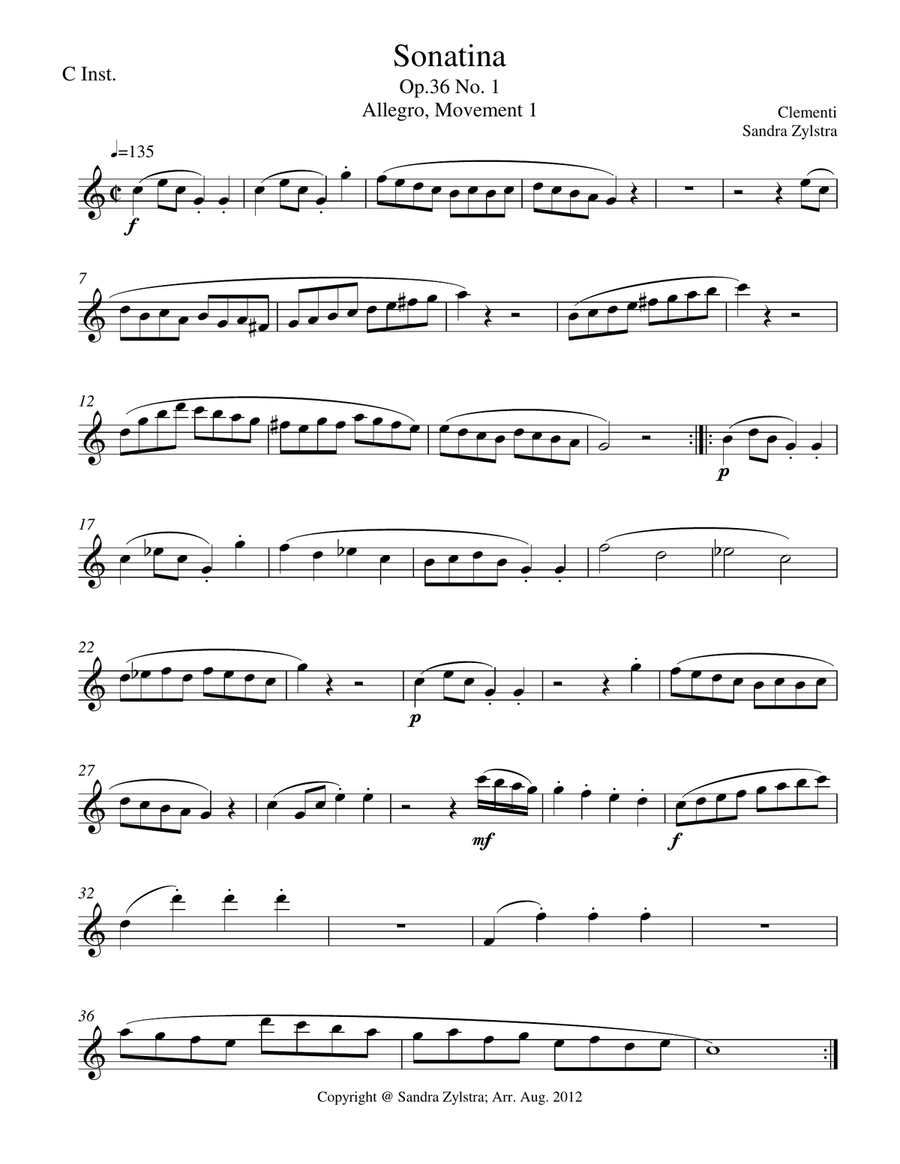 Sonatina-Clementi (Op. 36, No. 1) (treble C instrument part only) Small Ensemble scores gallery preview page 1