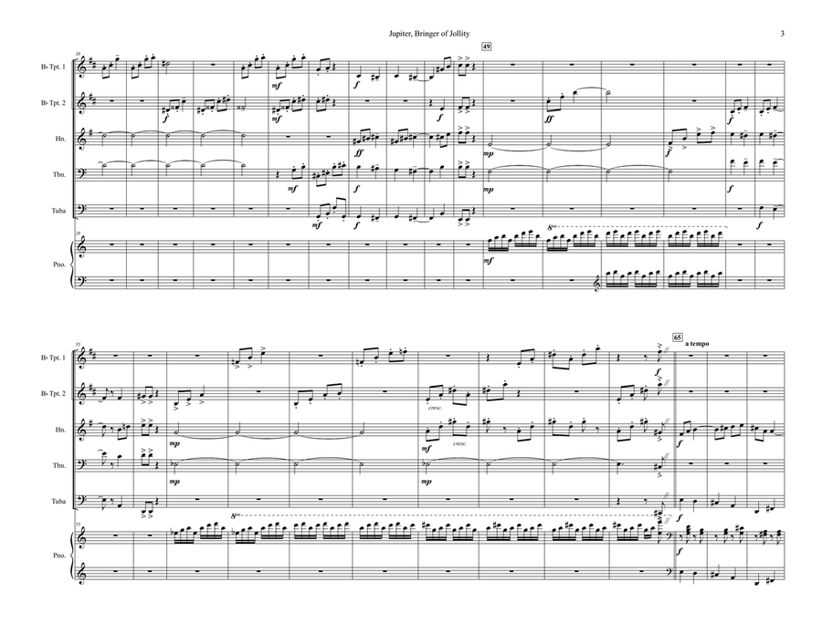 The Planets: Jupiter for Brass Quintet and Piano Brass Ensemble scores gallery preview page 3