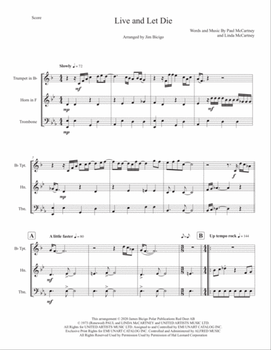 Live And Let Die Brass Ensemble scores gallery preview page 1